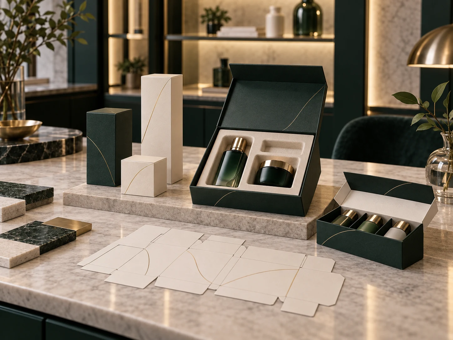 Concept illustration: paper cartons and gift boxes