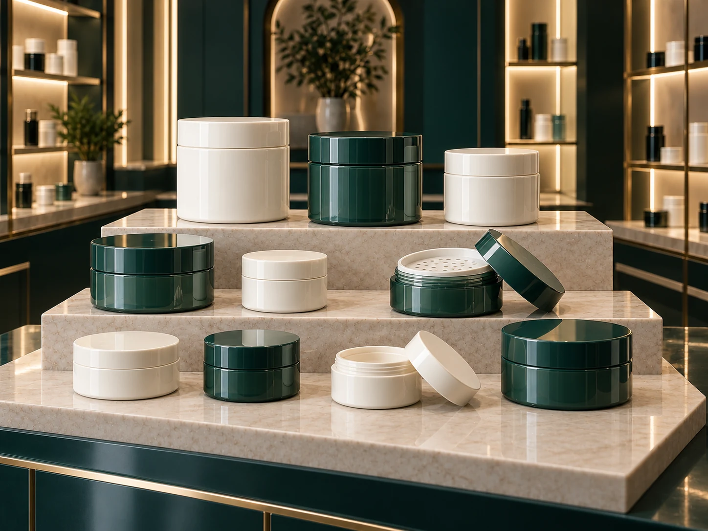 Concept illustration: plastic cosmetic powder jars