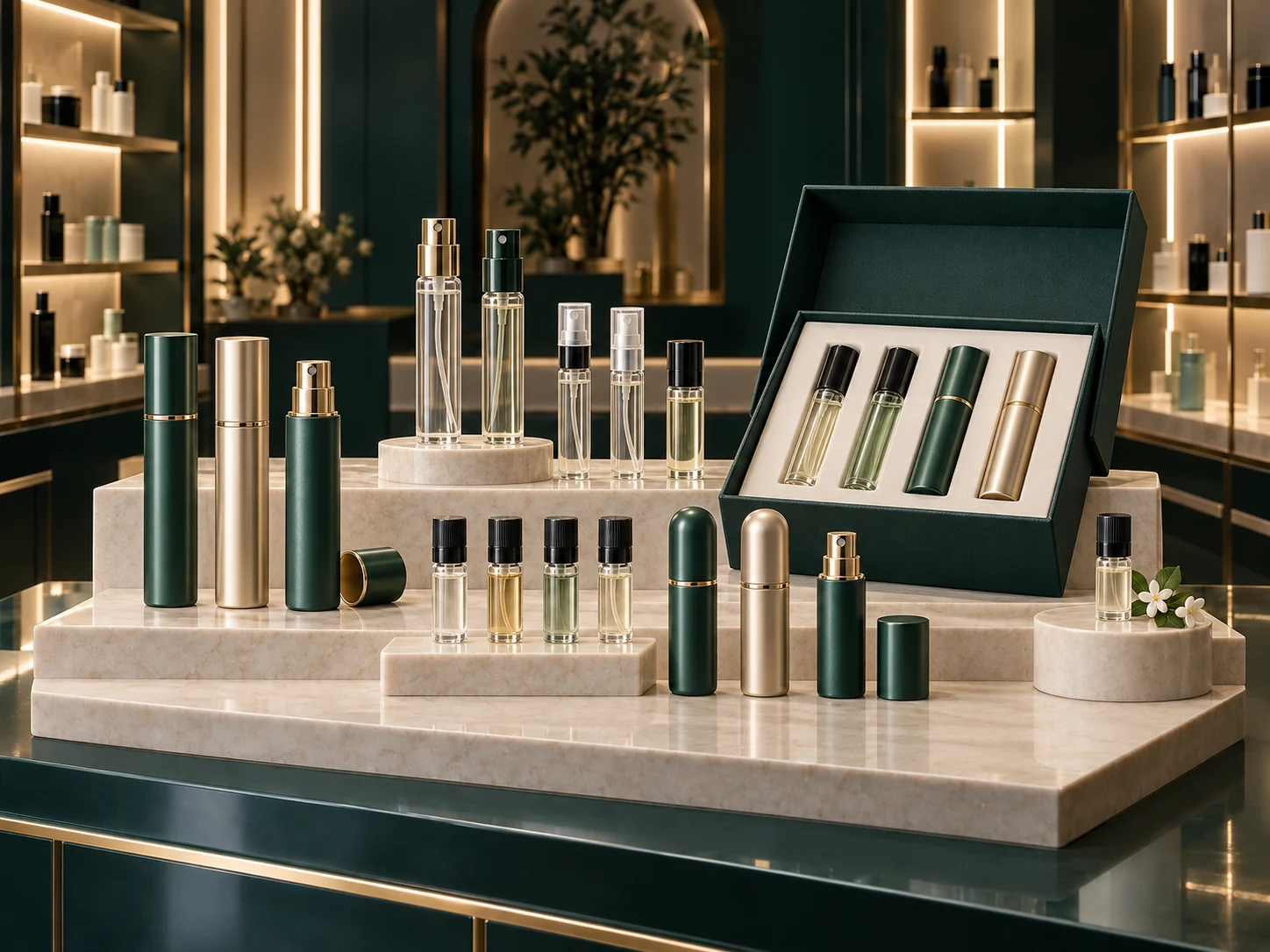 Concept illustration: travel perfume discovery sets
