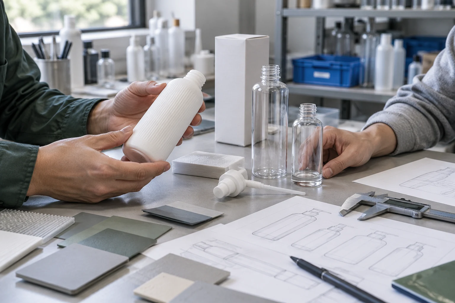 AI process illustration: checking a bottle sample against technical references