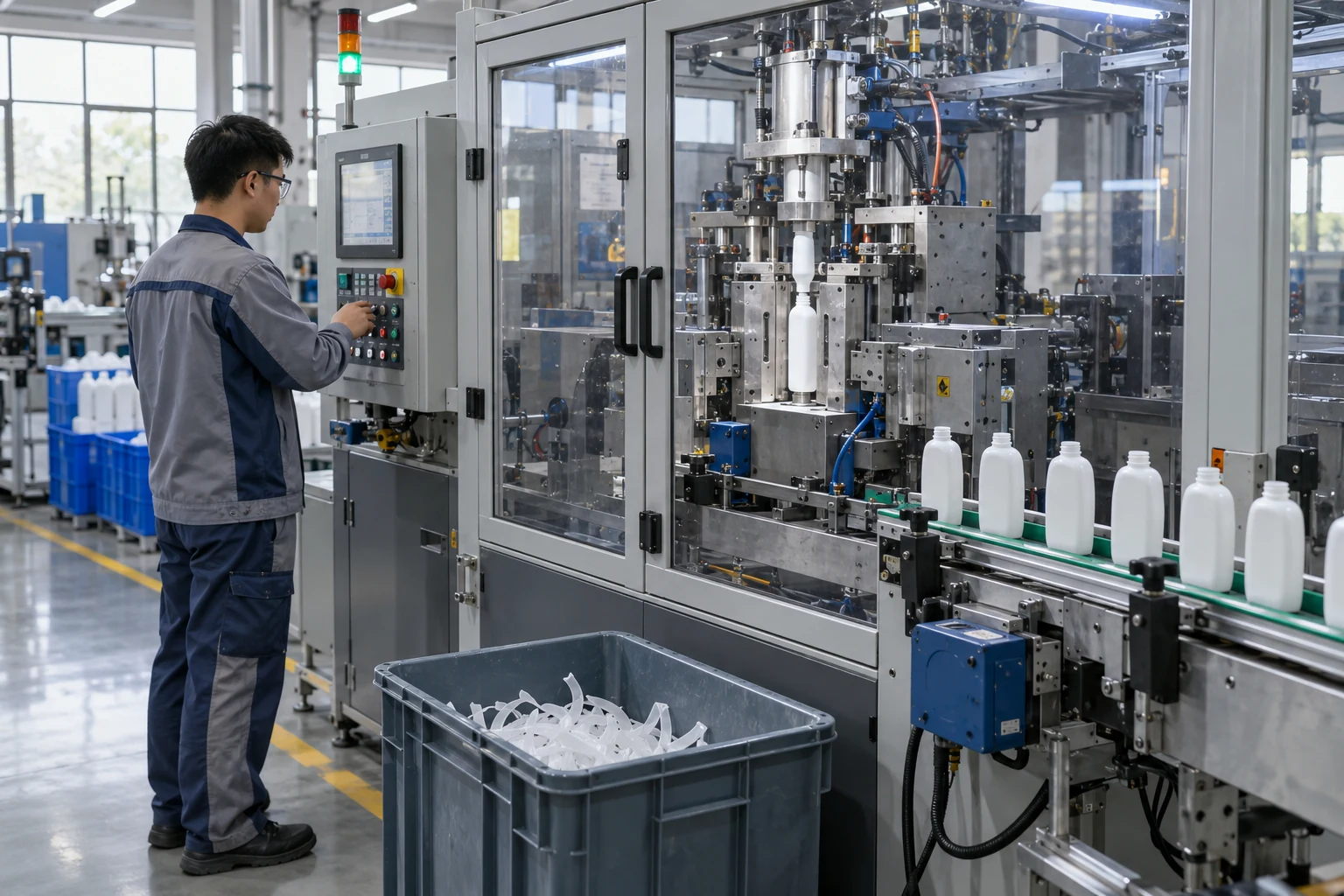 Plastic bottle production — AI process illustration
